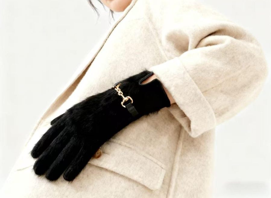 Rabbit Fur Plush Winter Warm Gloves For Women, Thickened Cycling Fur Cuffs, Cold-Proof Outdoor Windproof Touchscreen Gloves