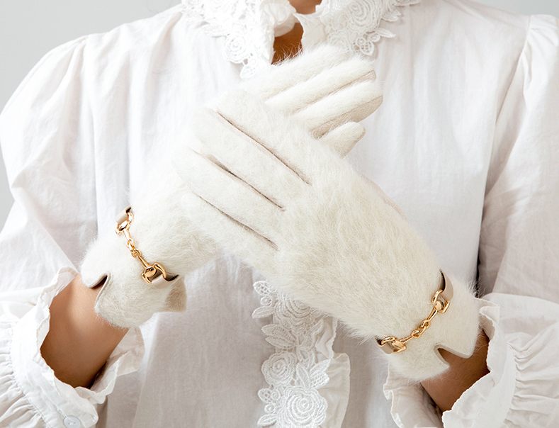 Rabbit Fur Plush Winter Warm Gloves For Women, Thickened Cycling Fur Cuffs, Cold-Proof Outdoor Windproof Touchscreen Gloves