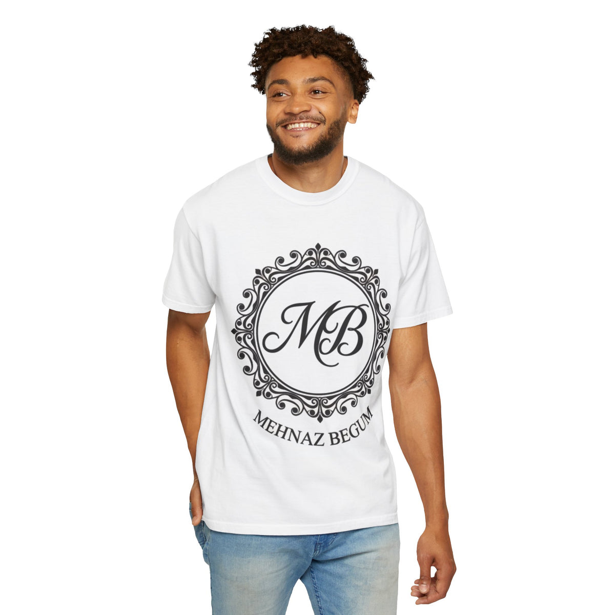 Mehnaz Begum Monogram T-Shirt — MB Crest Personalized Luxury Tee