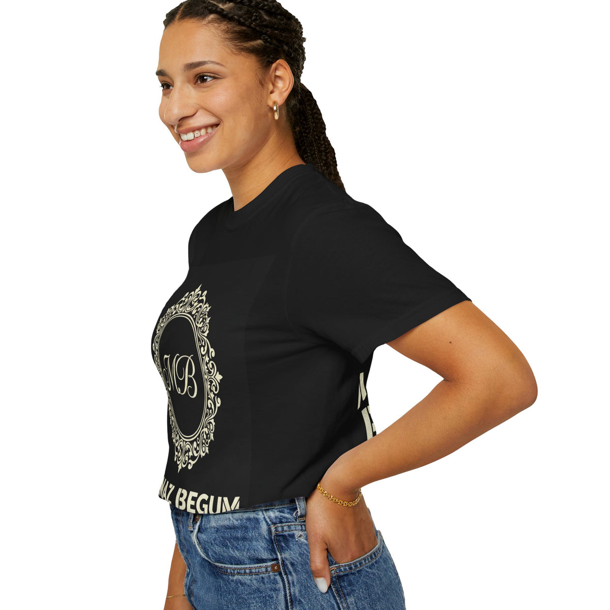 Personalized Mehnaz Begum Gold Crest T-Shirt — Luxury Monogram Tee