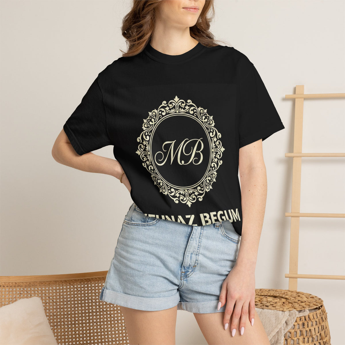 Personalized Mehnaz Begum Gold Crest T-Shirt — Luxury Monogram Tee