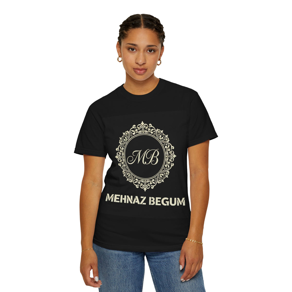 Personalized Mehnaz Begum Gold Crest T-Shirt — Luxury Monogram Tee