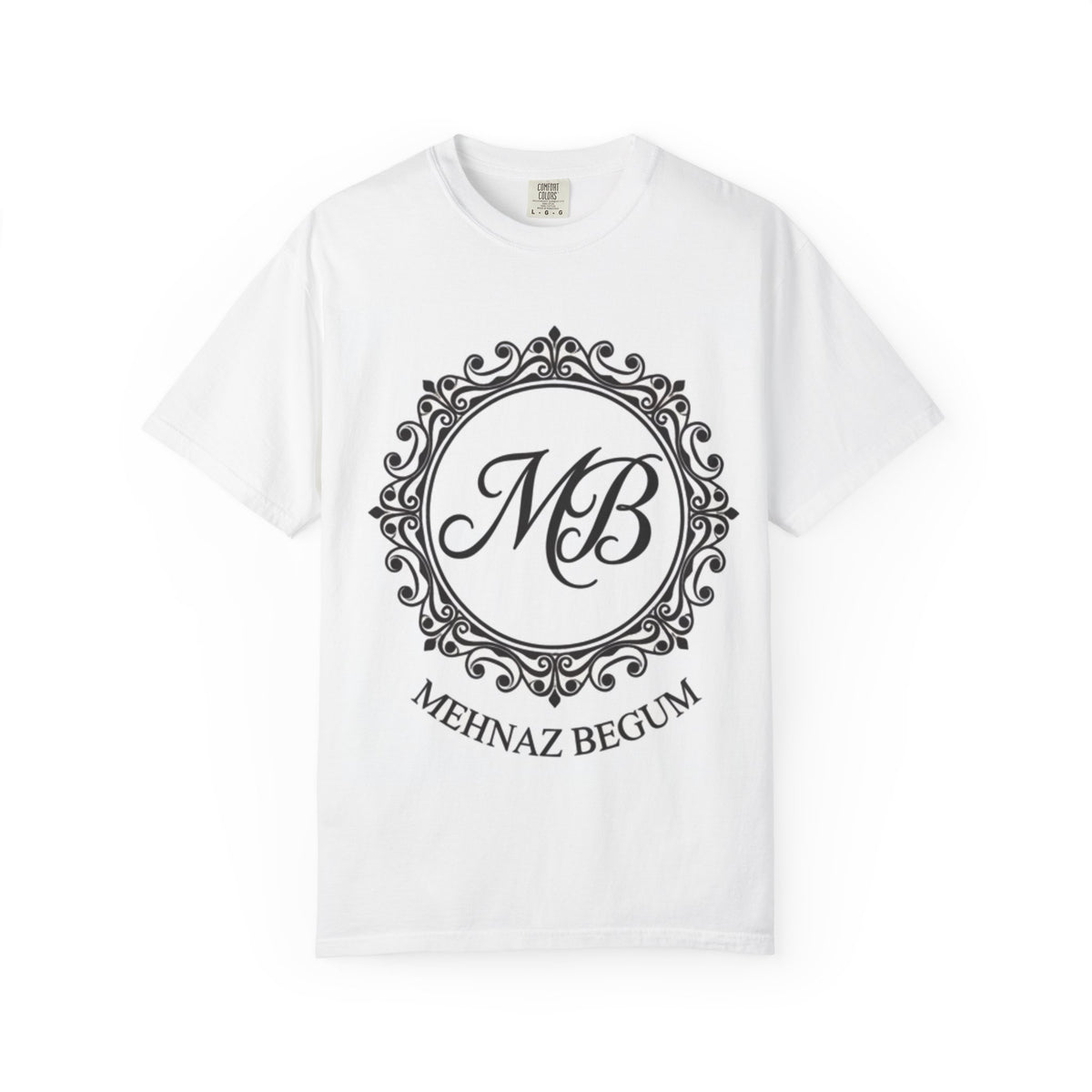 Mehnaz Begum Monogram T-Shirt — MB Crest Personalized Luxury Tee