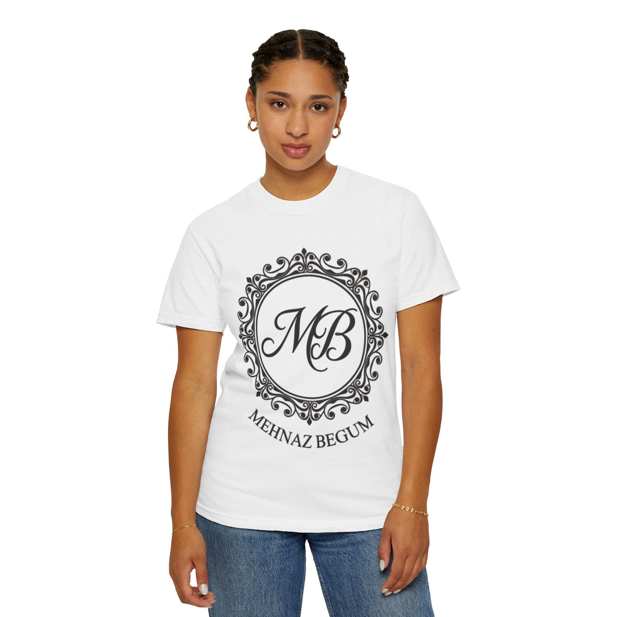 Mehnaz Begum Monogram T-Shirt — MB Crest Personalized Luxury Tee