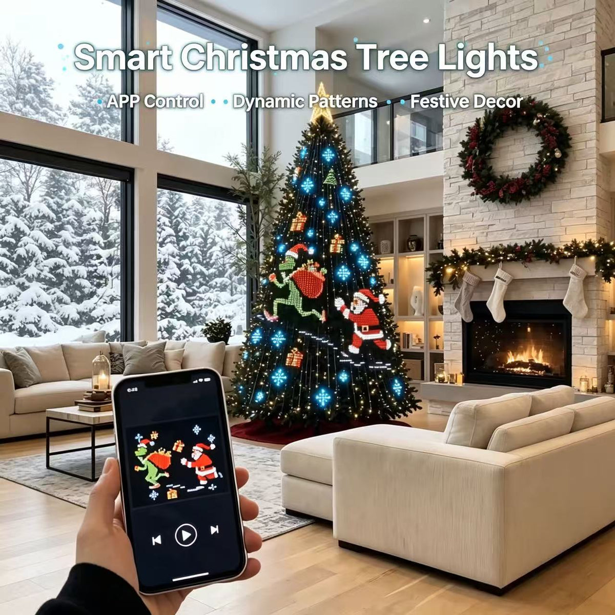 Christmas Tree String Lights For Holiday Decorations, Smart RGBIC Tree Lights, Halloween AIGC DIY Light Shows, LED Lights