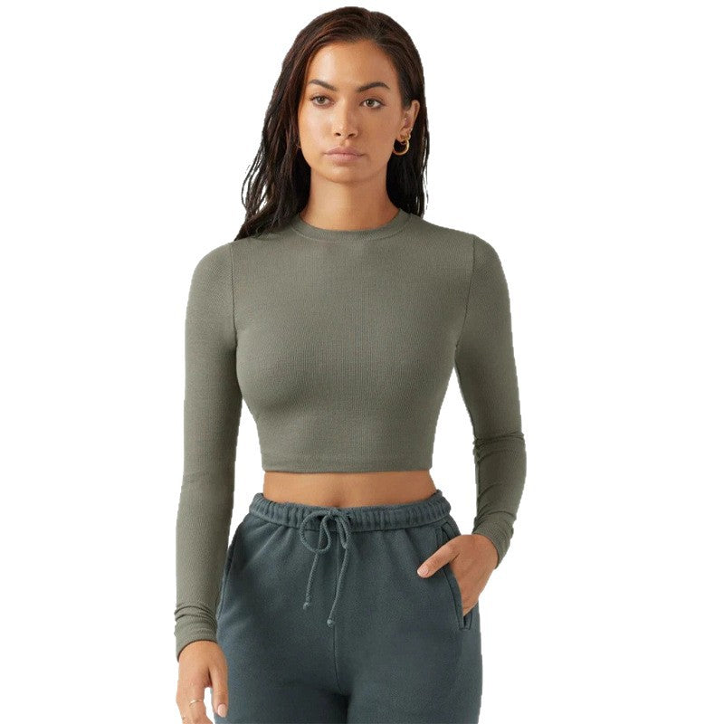 Cross-Border European And American New Winter Threaded Sports Yoga Clothes Long-Sleeved Stomach-Covering And Navel-Baring Fitness Running Yoga Tops For Women