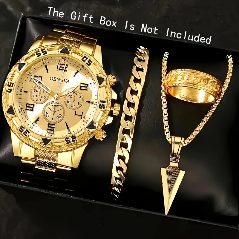 Cross-Border Hot-Selling Men's Watch + Jewelry Set, High-End Men's Business Watch Gift Four-Piece Watch Set
